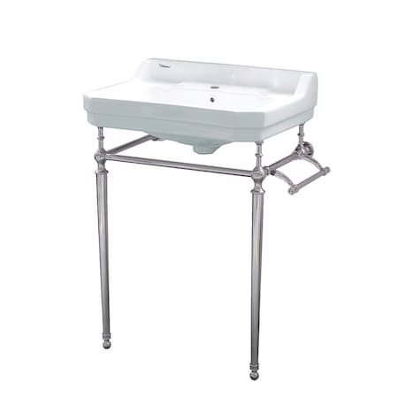 Whitehaus Console W/ Integrated Rctnglr Bowl W/ Sgl Hole Drill, Nckl Leg Support,  WHV024-L33-1H-PN